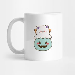 Baby cute ghost cat with pumpkin Mug